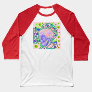 the skull in the deadly roses pattern ecopop Baseball T-Shirt